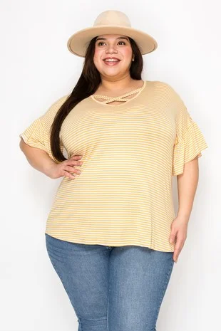 Rainproof ShirtsGolden Yellow Stripe Shirt Top w X Neck Line