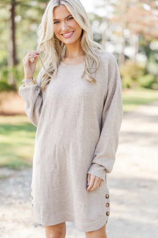 Feeling Your Best Taupe Brown Sweater DressFleece Knit Tops