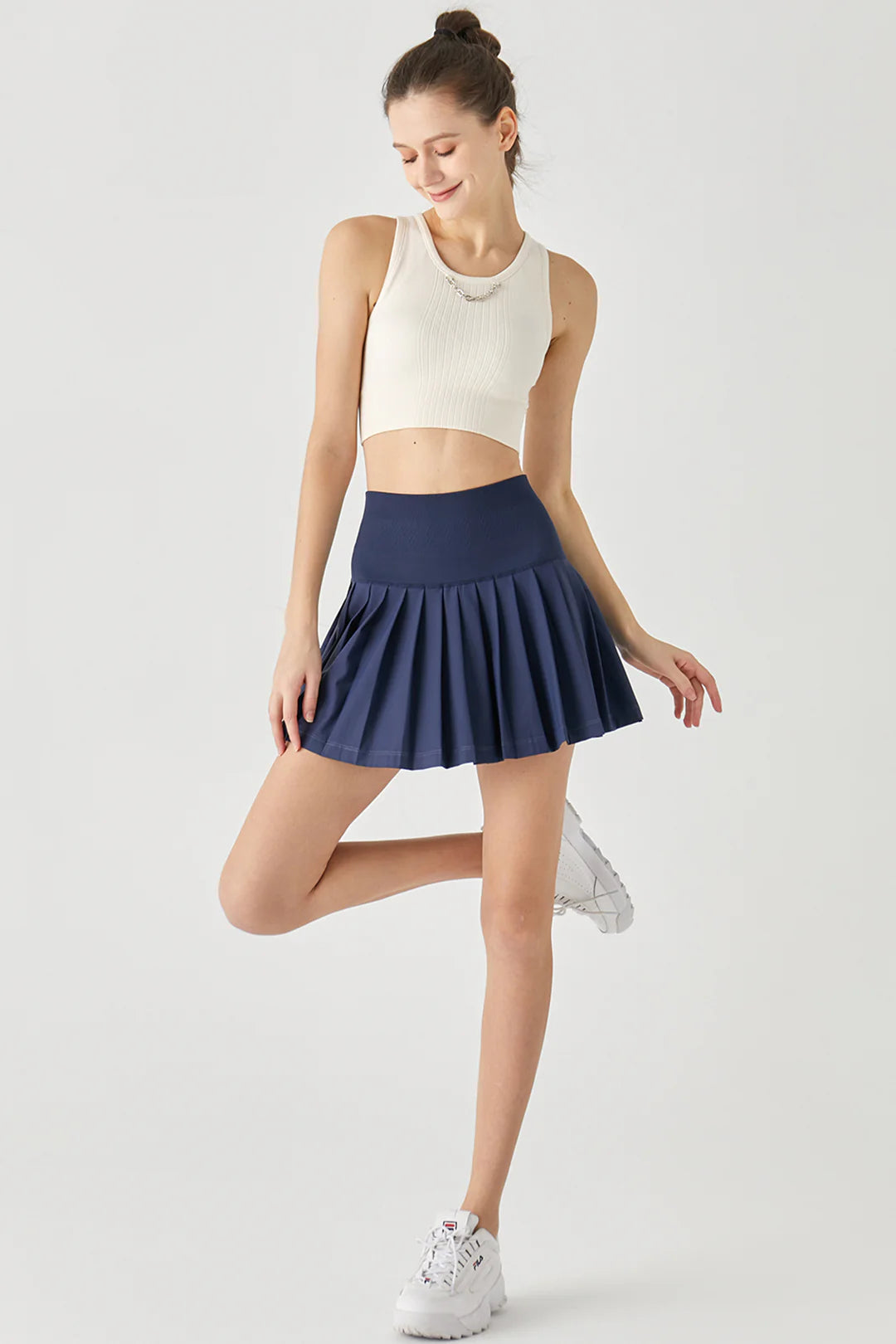 [Rexing x Peiliee Sport] Tennis Girl Seamless High-Waisted Pleated Skirt with Built-in ShortsCulotte Skirt