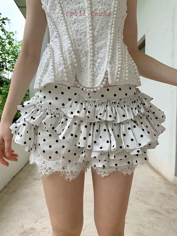 [SPOII UNOSA] Pearl Elegance Polka Mini SkirtDenim Skirt