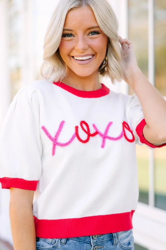 XOXO White Script SweaterTravel Knit Tops