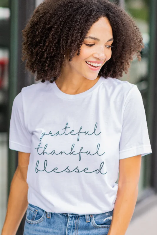 Button-Up T-ShirtsAlways Give Thanks White Graphic Tee