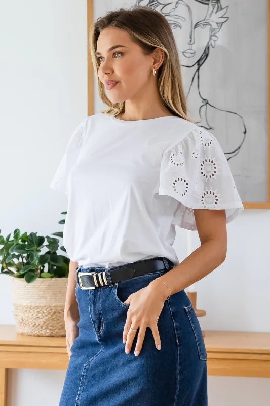 Lounge T-ShirtsAvalon Broderie Tee White