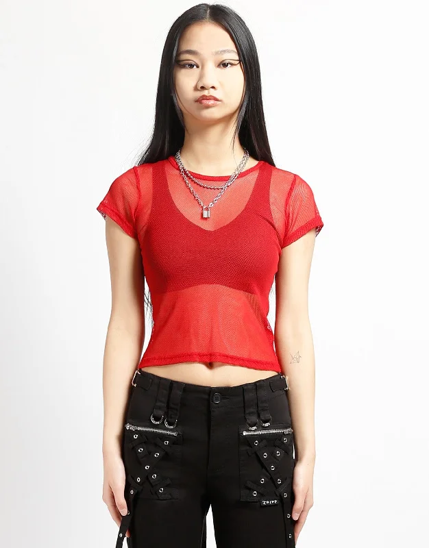 Studded T-ShirtsBABY TEE FISHNET RED