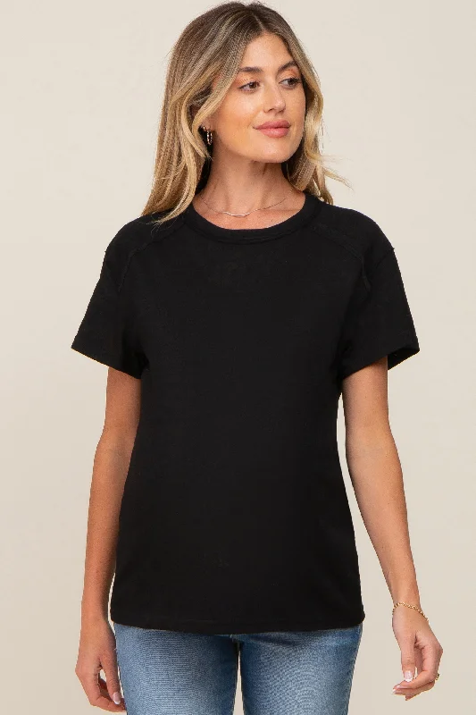 Sheer T-ShirtsBlack Raw Hem Maternity Tee