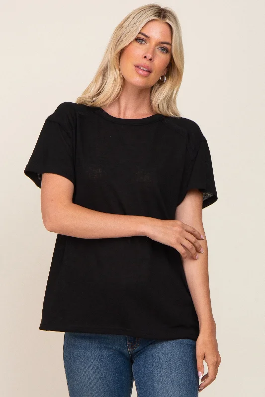 Casual T-ShirtsBlack Raw Hem Tee