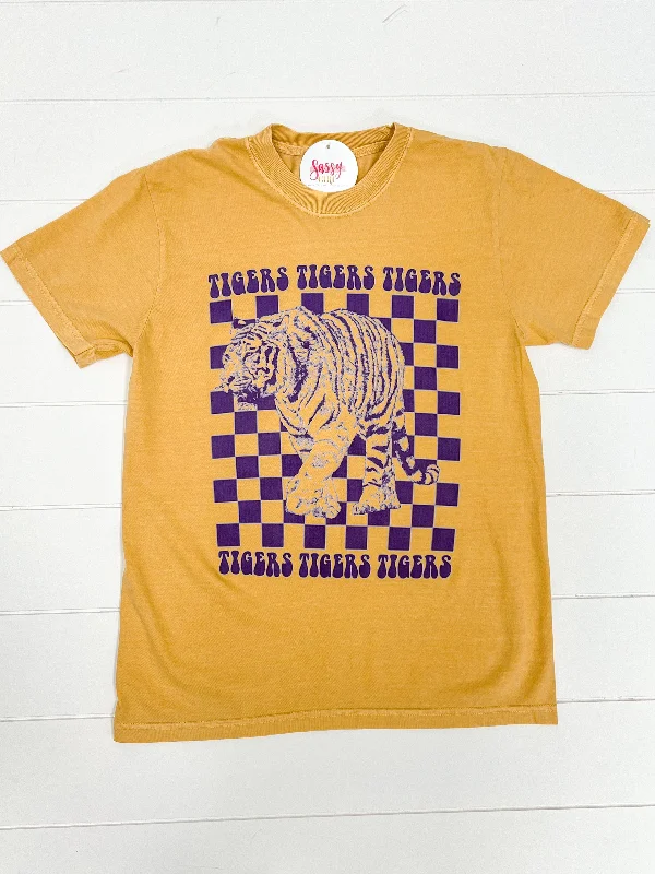 Running T-ShirtsCheckerboard Purple Tigers LSU Graphic Tee