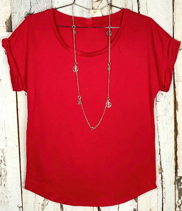 Statement T-ShirtsPractically Perfect Rolled Sleeve Tee - Red