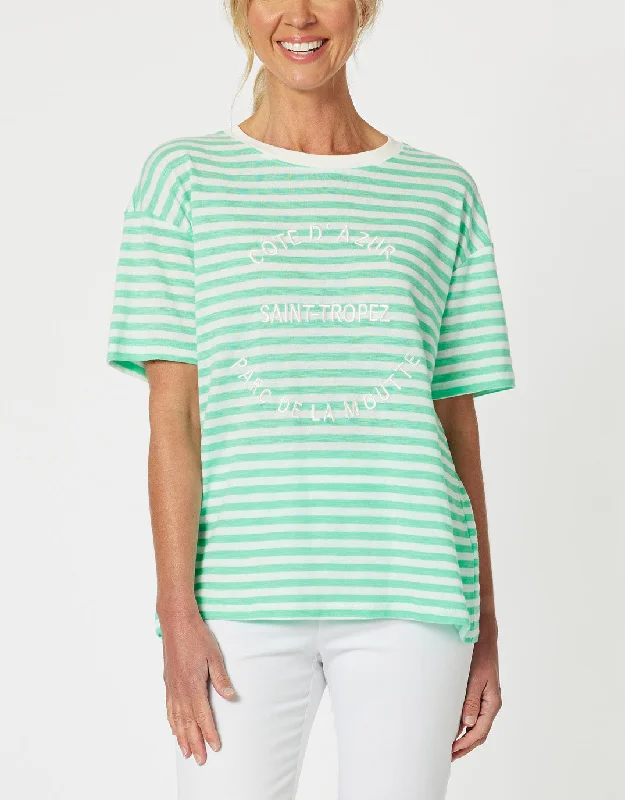 Silk T-ShirtsSaint Tropez Stripe Tee - Mint