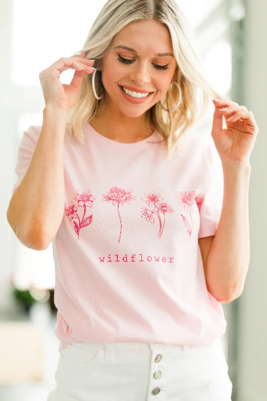 Yoga T-ShirtsShe's A Wildflower Light Pink Graphic Tee