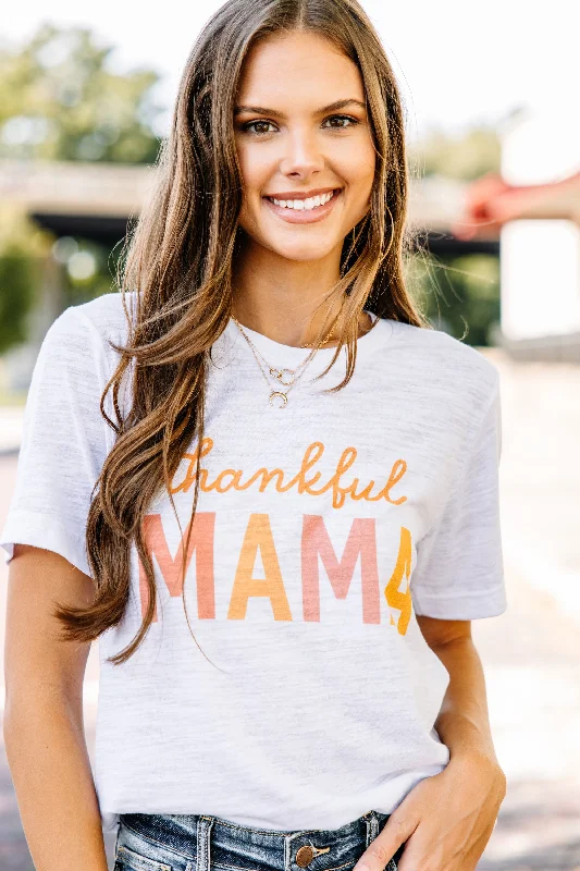 Luxury T-ShirtsThankful Mama White Slub Graphic Tee