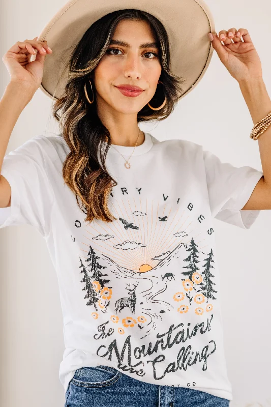 Metallic T-ShirtsThe Mountains Are Calling White Graphic Tee