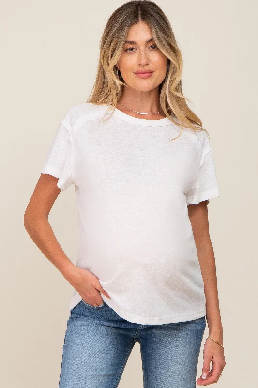 Mesh T-ShirtsWhite Raw Hem Maternity Tee