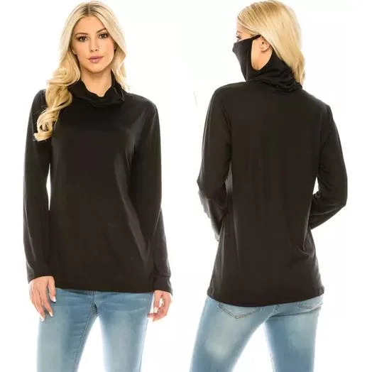 Silk T-ShirtsHaute Edition Cowl Neck Tee with Built-In Mask